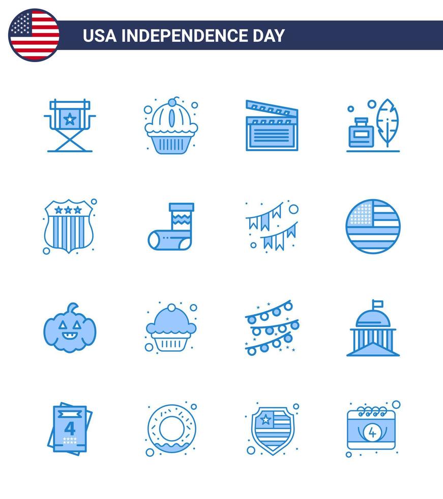 paquete de iconos de vector de stock de día americano 16 signos y símbolos de línea para insignia botella de tinta pastel pluma usa elementos de diseño de vector de día de estados unidos editables