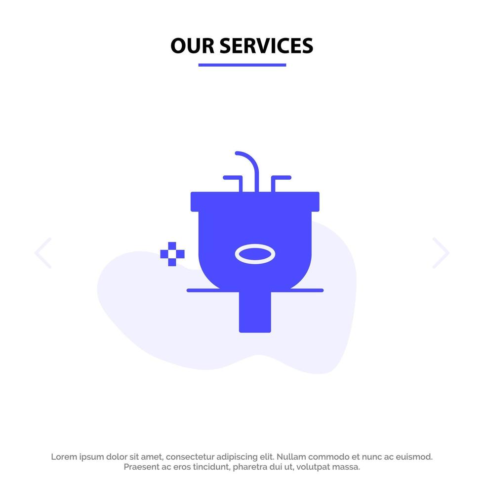 Our Services Basin Bathroom Cleaning Shower Wash Solid Glyph Icon Web card Template vector