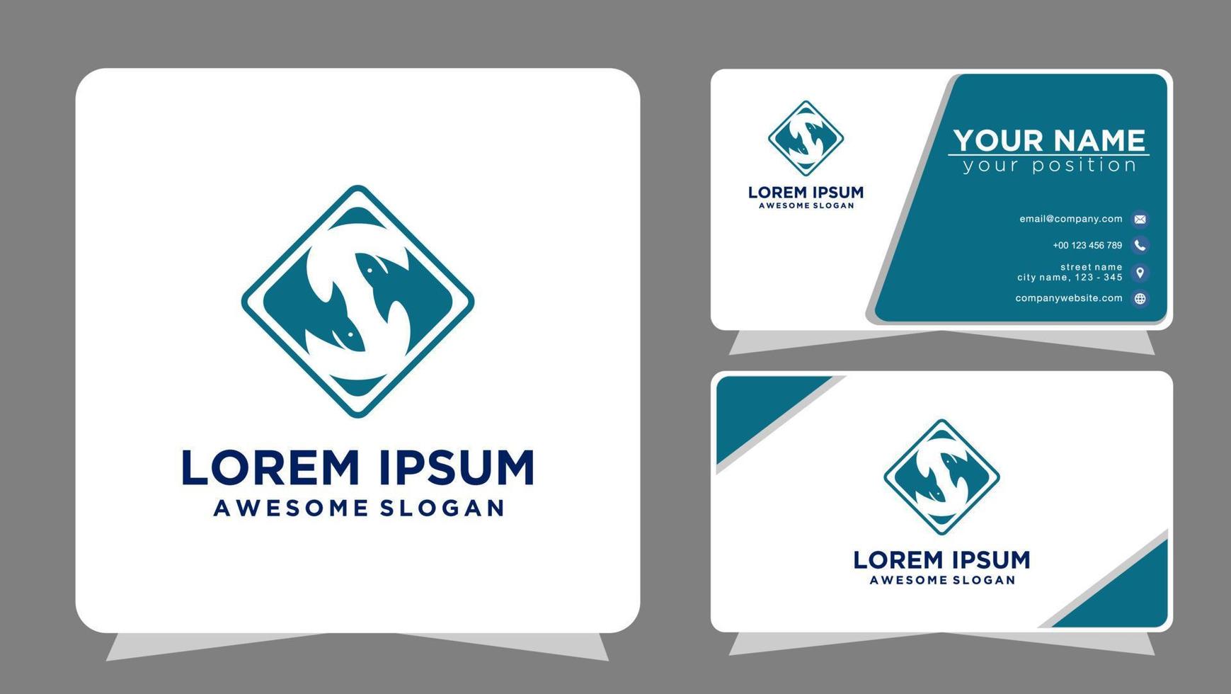 shark logo template with business card vector