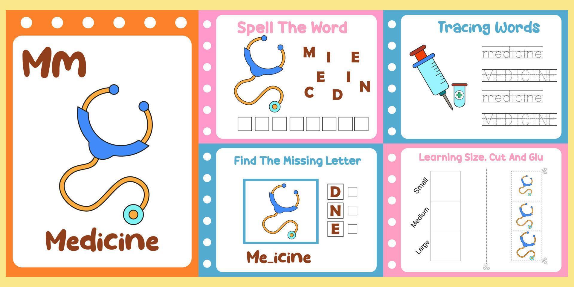 worksheets pack for kids with medicine fun learning for children vector