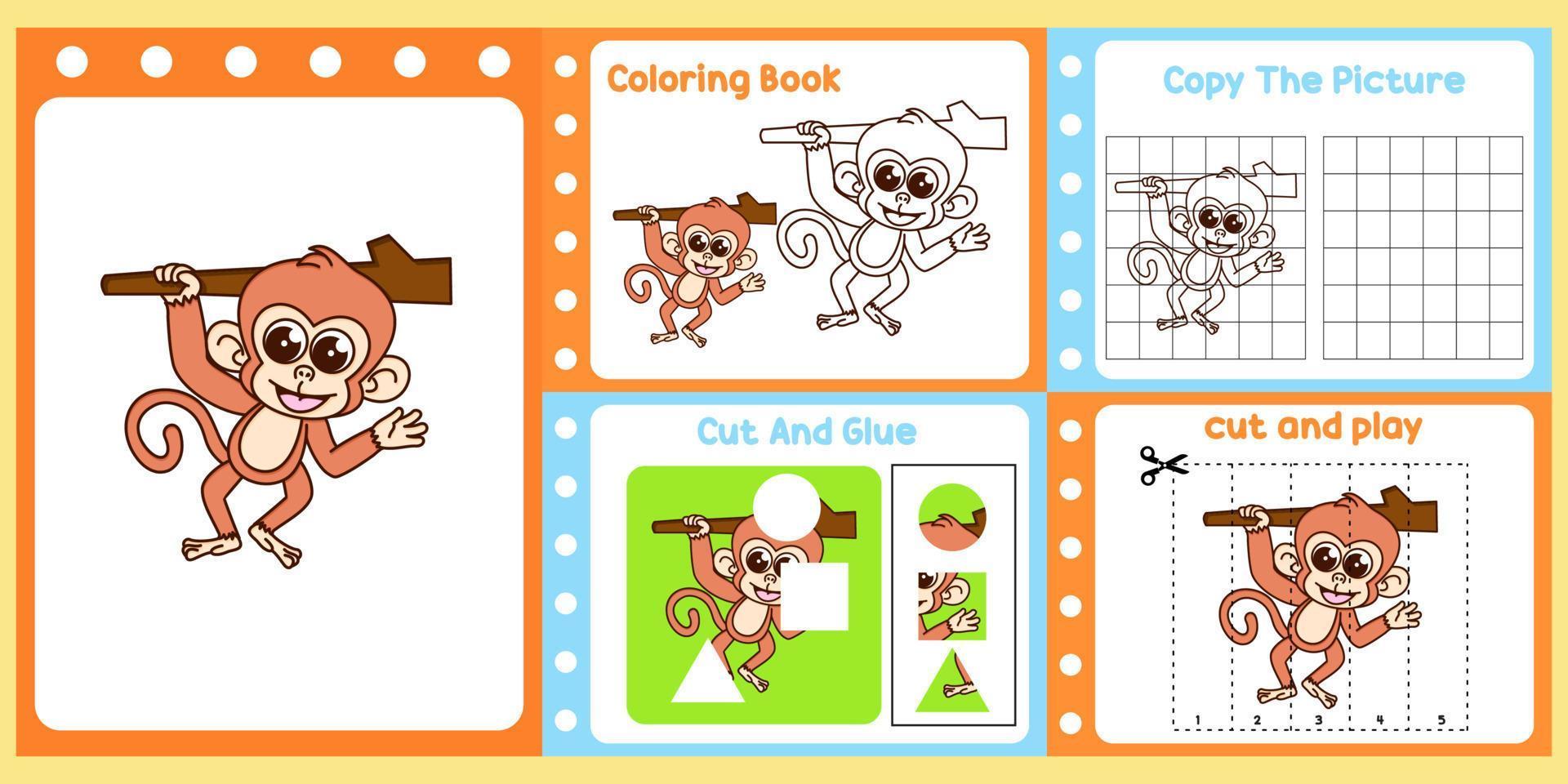 worksheets pack for kids with monkey fun learning for children vector