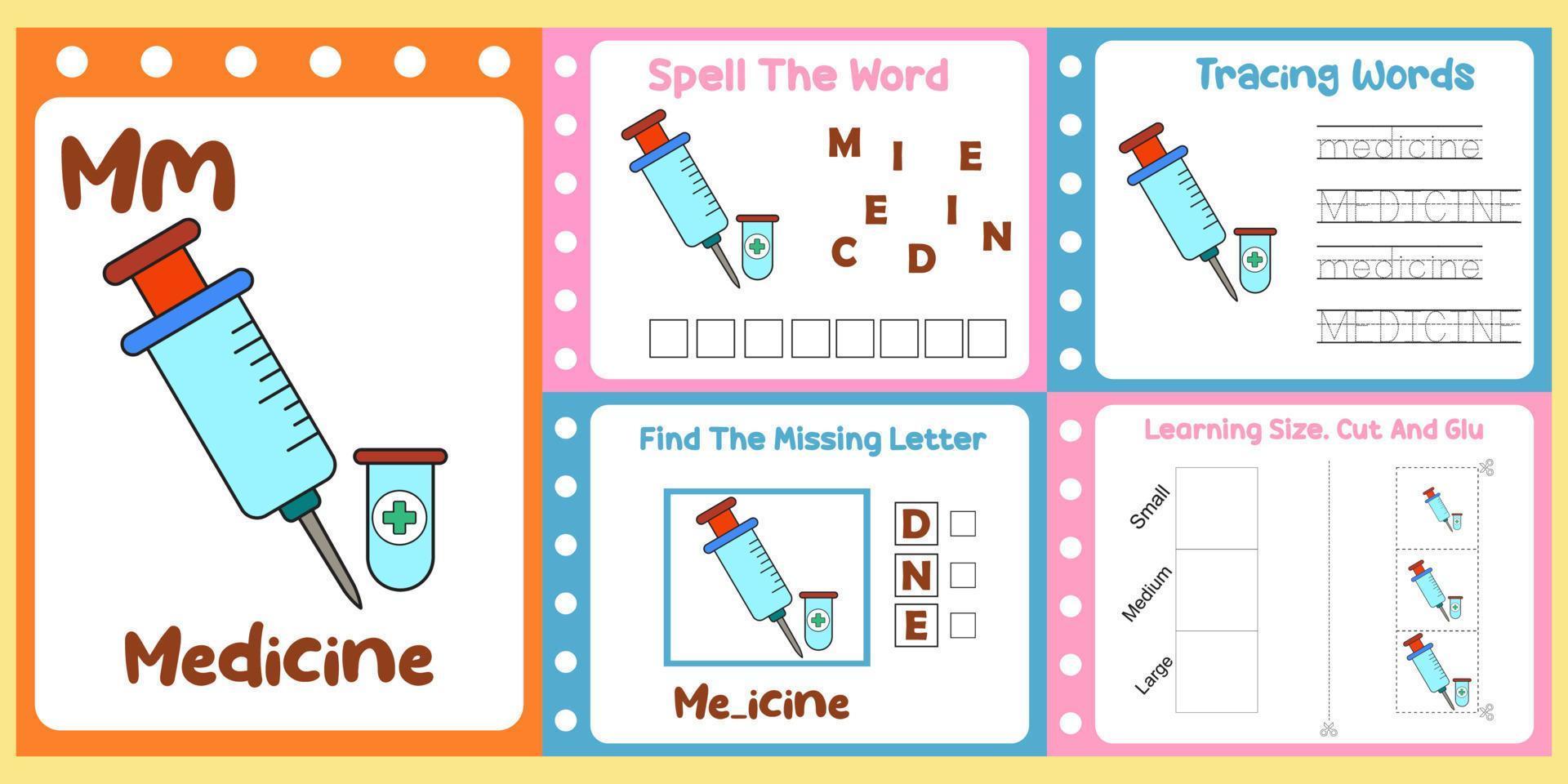 worksheets pack for kids with medicine fun learning for children vector