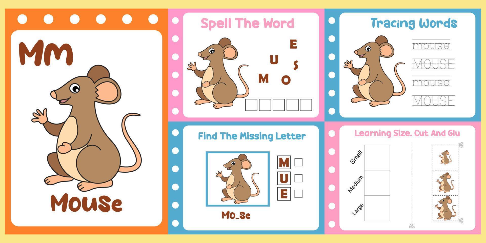 worksheets pack for kids with mouse. fun learning for children vector