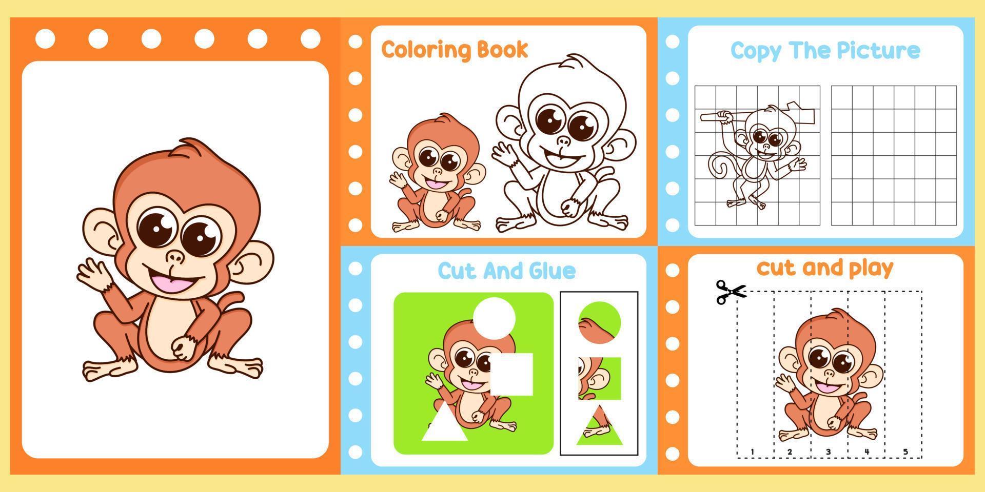 paquete de hojas de trabajo para niños con aprendizaje divertido de mono para niños vector