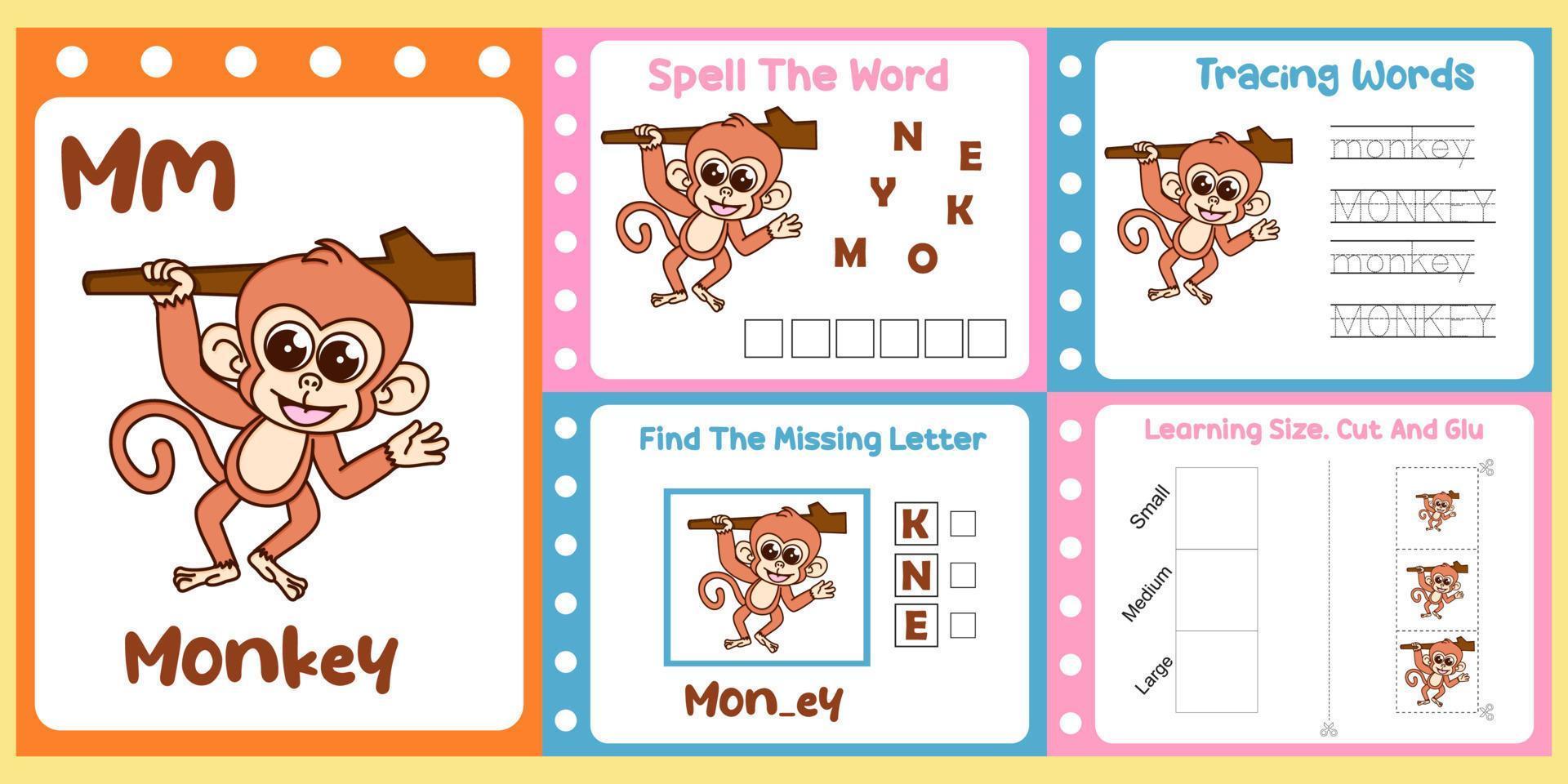 worksheets pack for kids with monkey fun learning for children vector