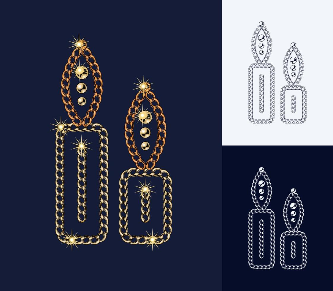 velas elegantes hechas de joyas, cadenas de oro y bronce, cuentas de bolas brillantes. elegante ilustración de joyería para ventas de invierno, navidad, vacaciones de año nuevo, decoración de regalos. versión monocromática en blanco y negro vector