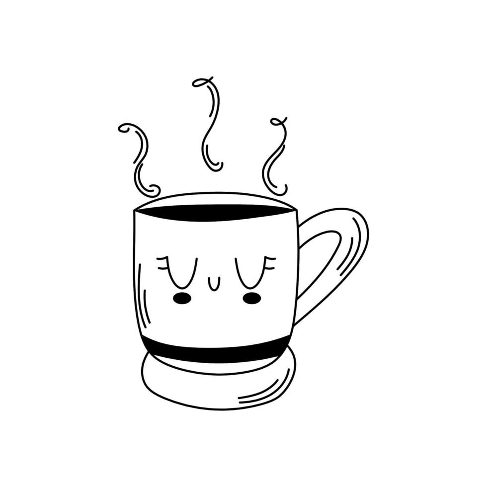 Cup with a Hot Drink. Vector cartoon cup with tea. Doodle mug with coffe