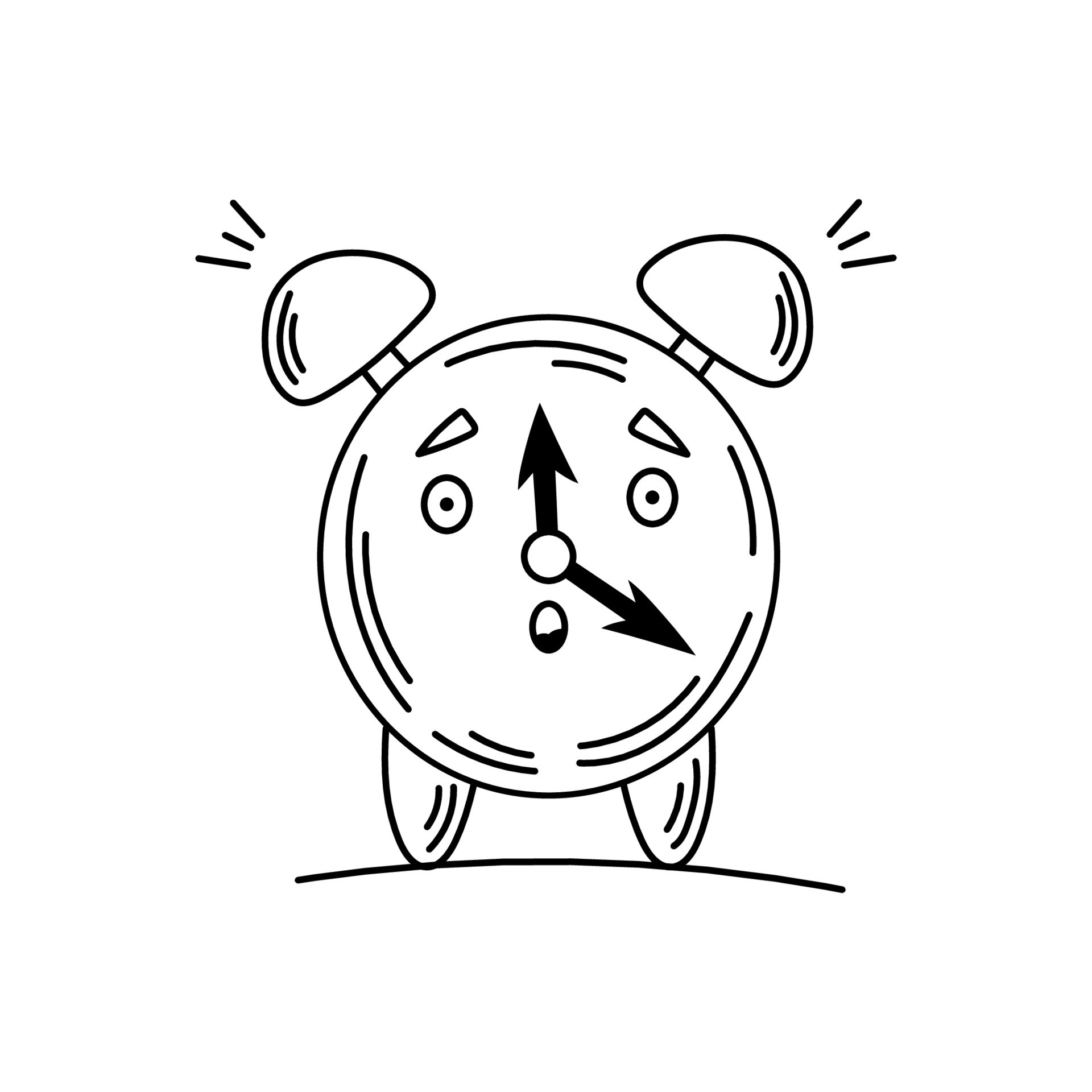 Alarm Clock Doodle. Silhouette of an alarm clock with emotions. Doodle