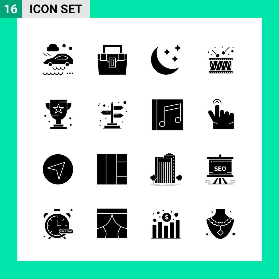 Pack of 16 Solid Style Icon Set Glyph Symbols for print Creative Signs Isolated on White Background 16 Icon Set vector