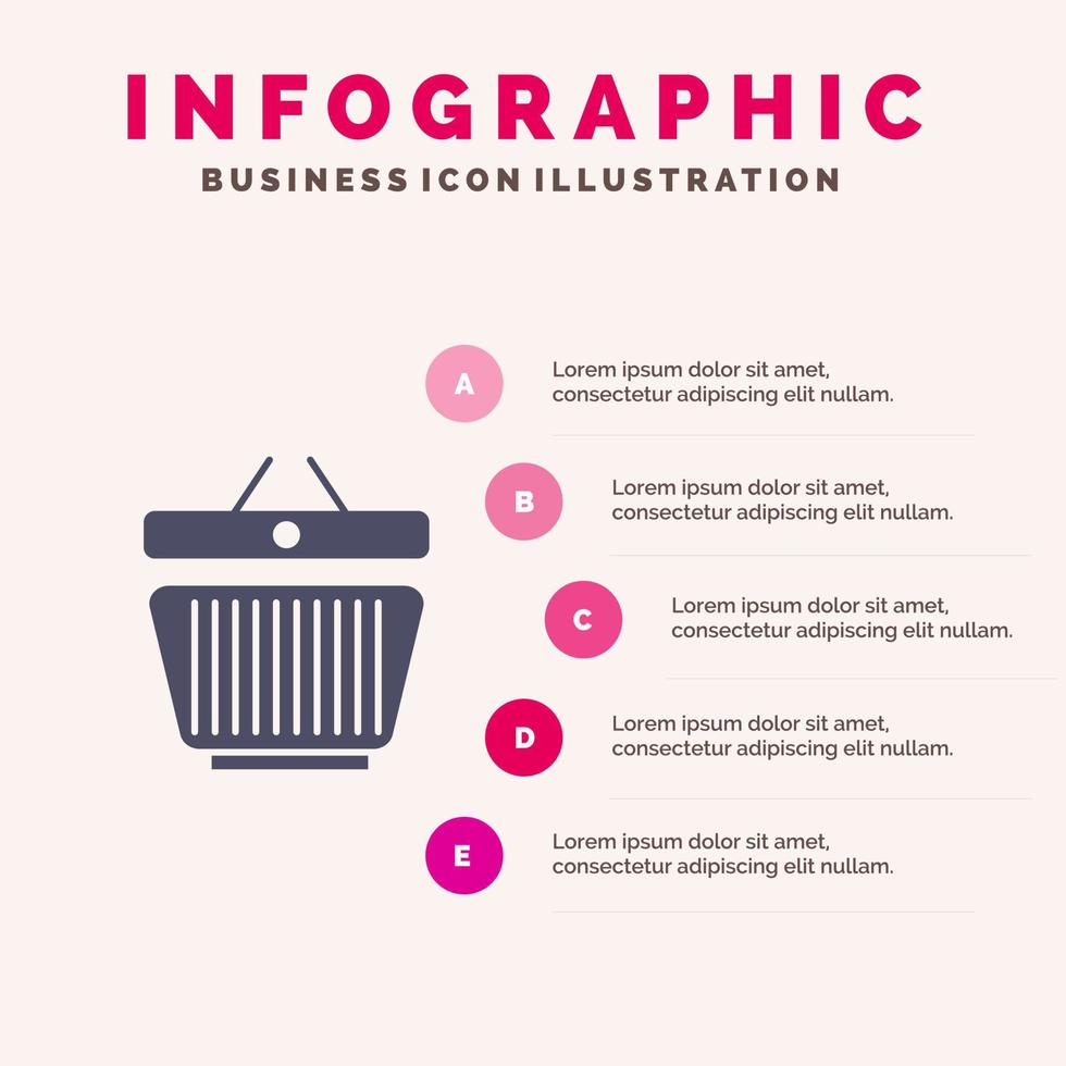 Basket Retail Shopping Cart Infographics Presentation Template 5 Steps Presentation vector