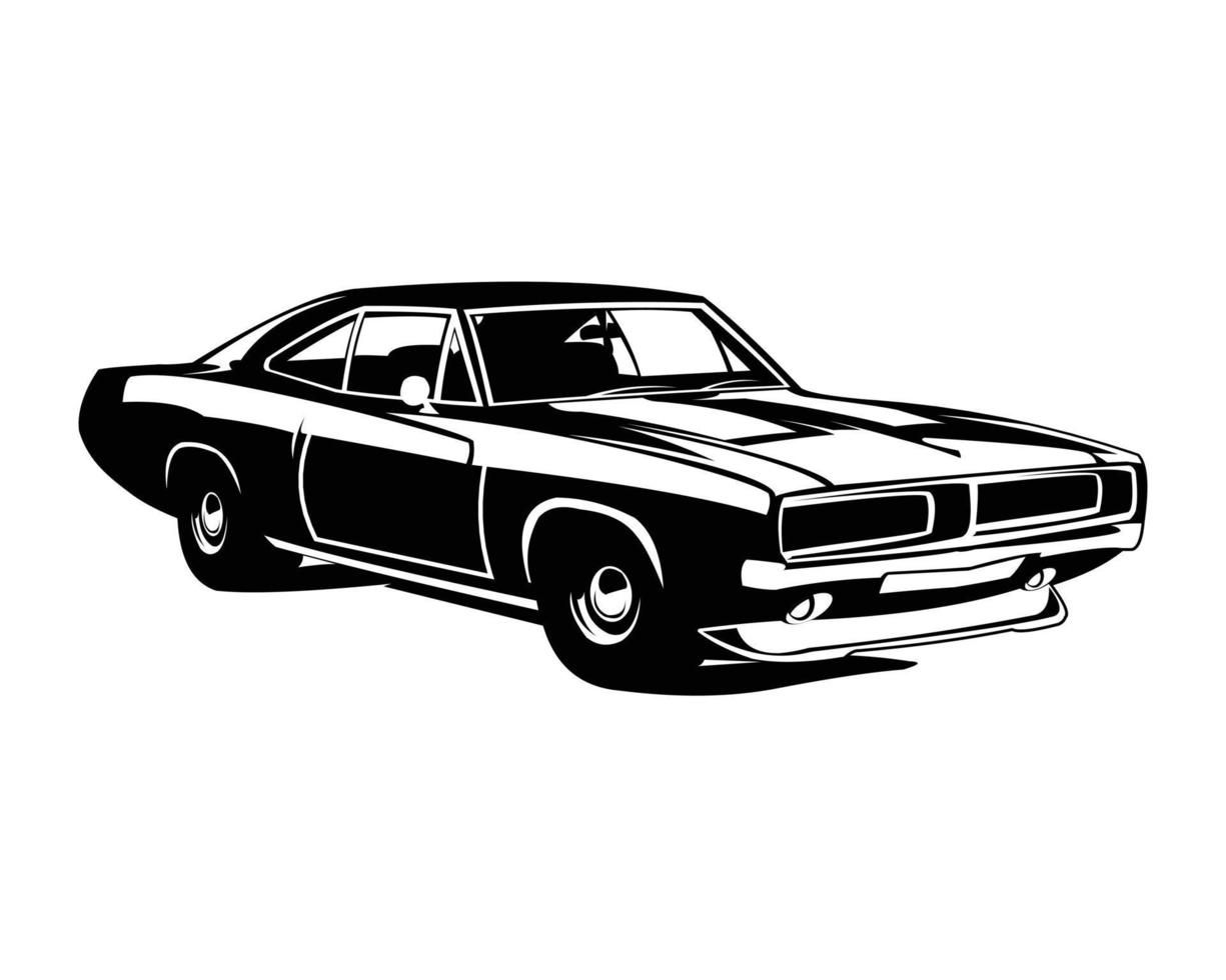 vieja vista lateral del coche dodge aislada sobre fondo blanco. mejor para logo, placa, pegatina, icono. ilustración vectorial disponible en eps 10. vector