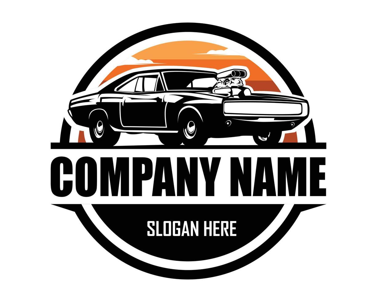 1970s dodge charger car logo isolated white background view from side. vector illustration available in eps 10.