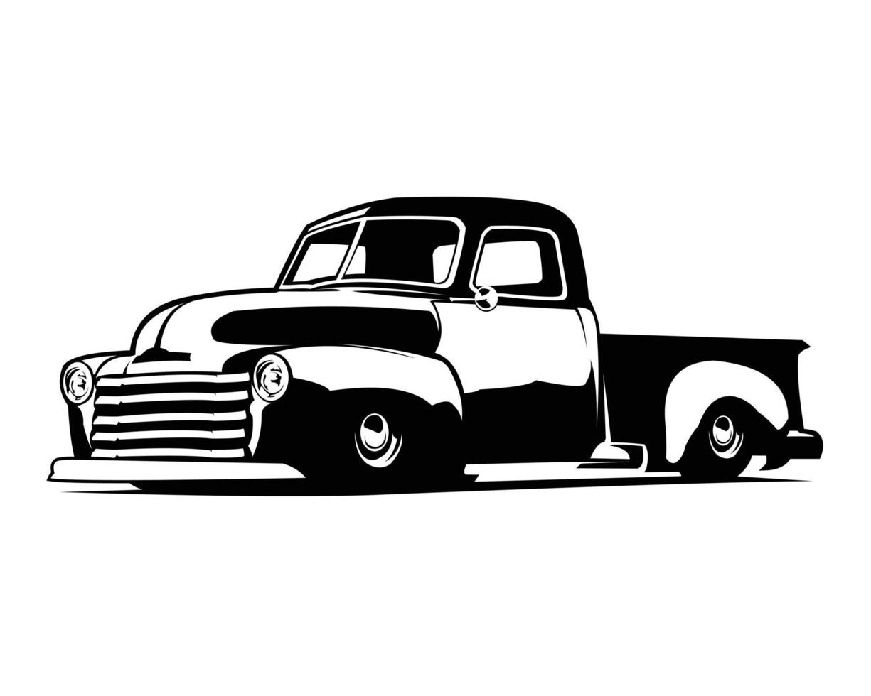 silueta de camión clásico antiguo aislado sobre fondo blanco visto desde un lado. mejor para el diseño de logotipos, insignias, emblemas, iconos y pegatinas. ilustración vectorial disponible en eps 10. vector