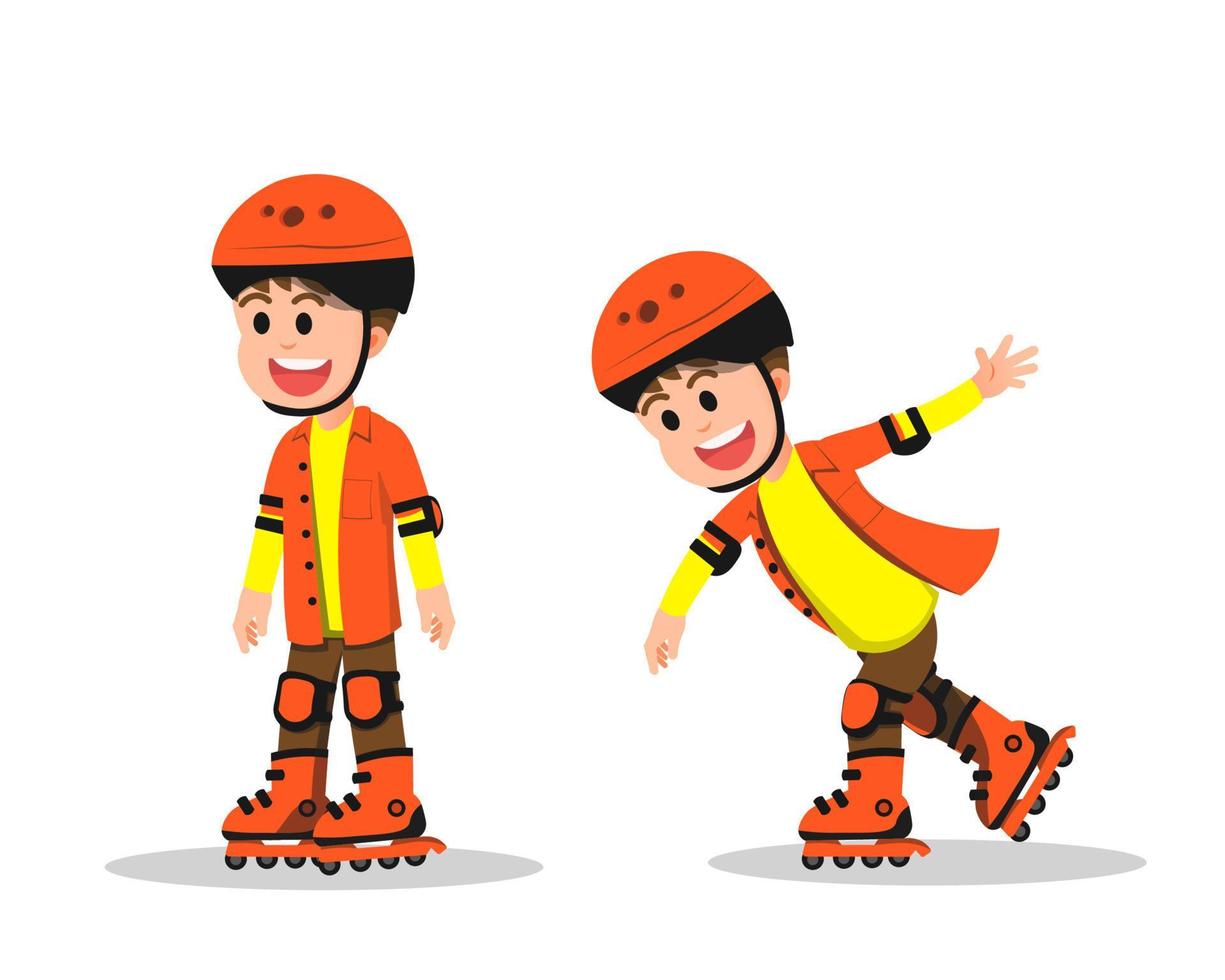 boy with some poses while rollerblading vector