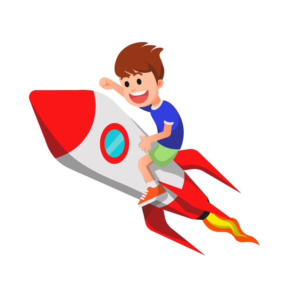 a happy boy rides a rocket excitedly vector