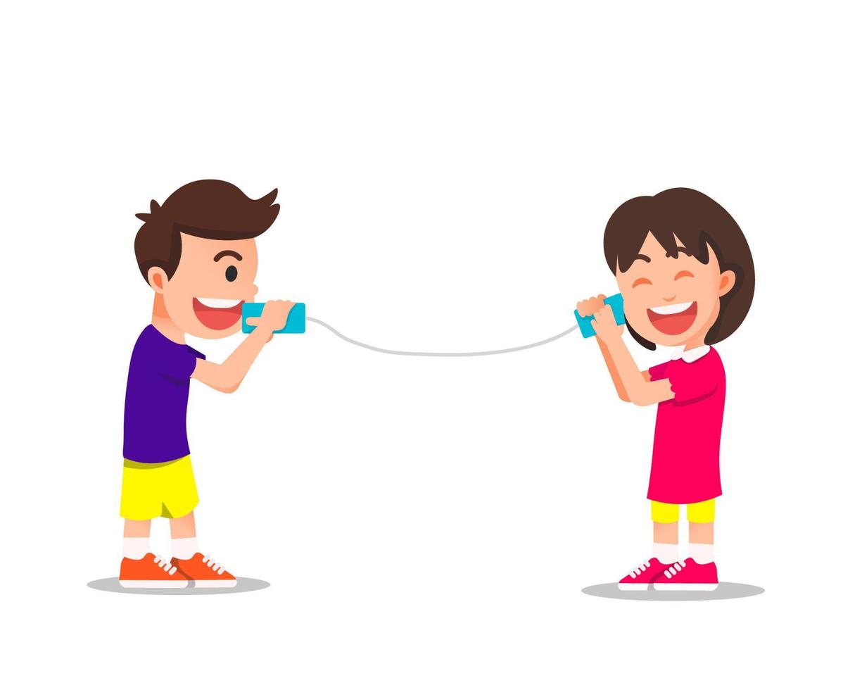 children communicate by handcrafted telephones vector