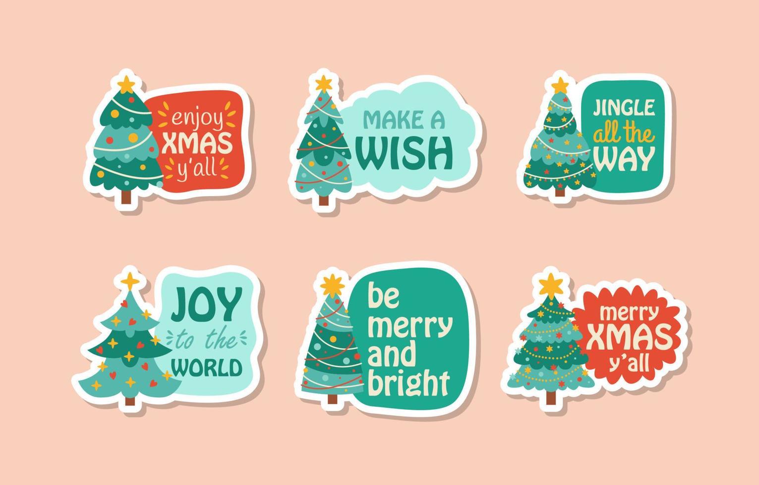 Christmas Tree Greting Sticker Collection vector