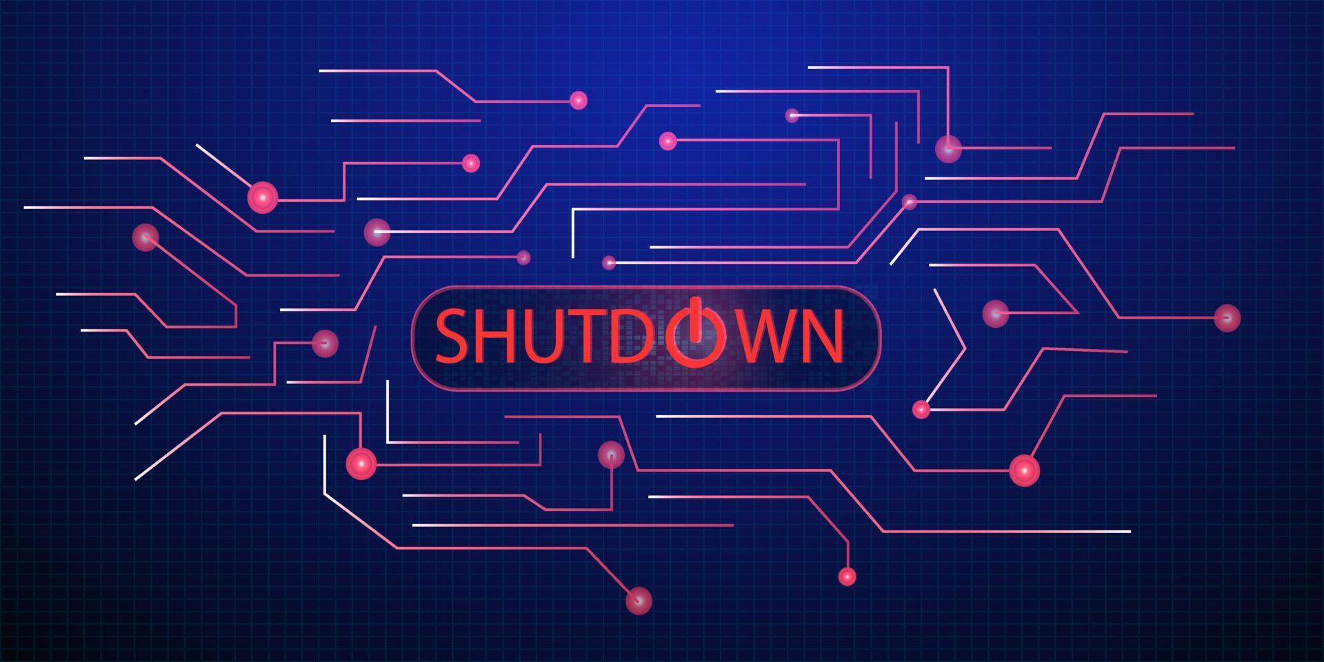 shutdown button on circuit board. concept of business and technology. flat cartoon for the business idea, web design. vector illustration