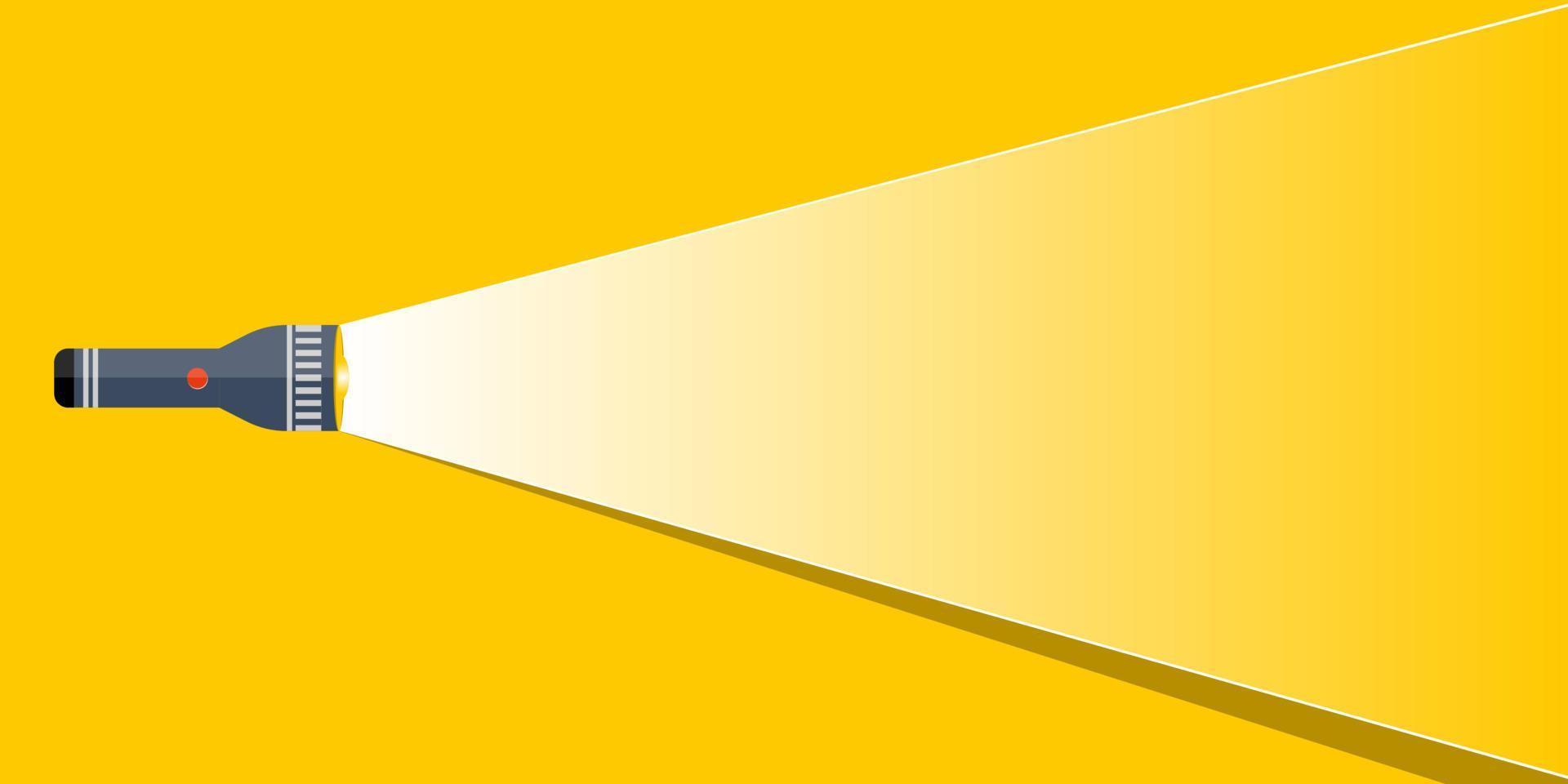 bulb in the flashlight illuminates a white area on a yellow background. Creative concept, new innovation. Free space for business or educational design, banner. vector