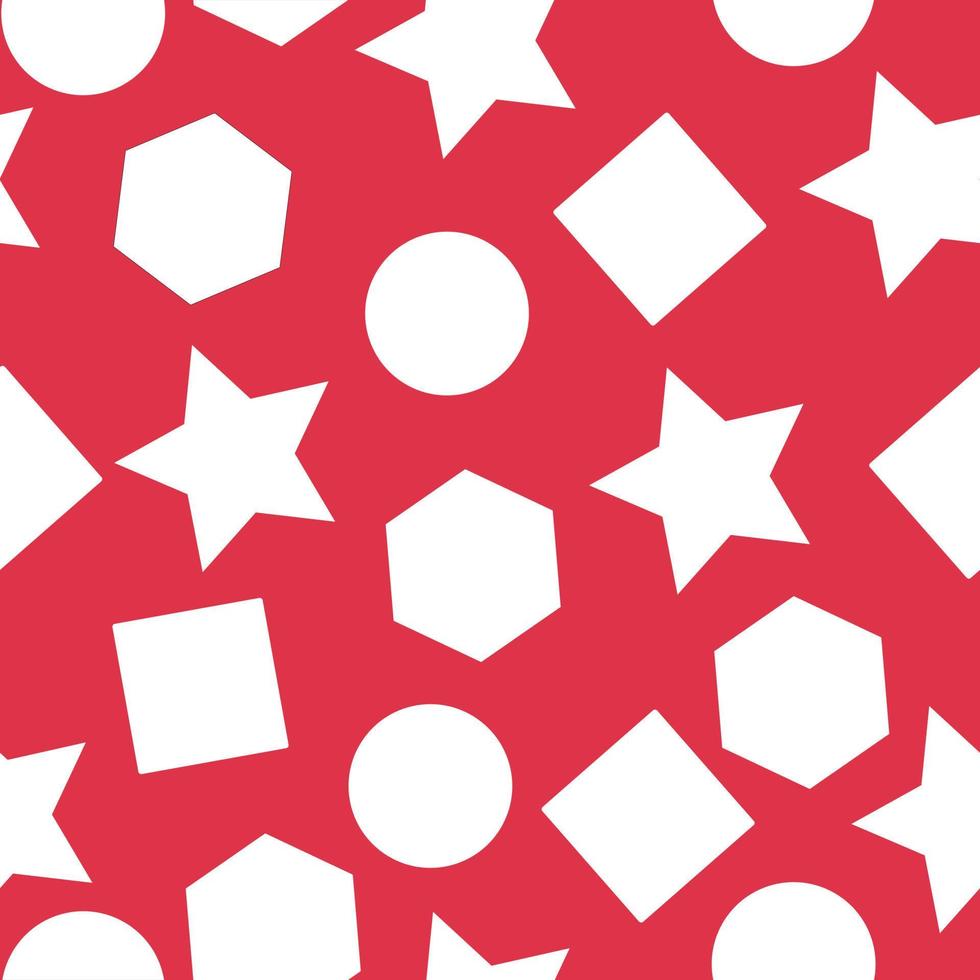 white geometric shapes on red seamless background. reproduce for cloth wrapping paper packaging. vector illustration