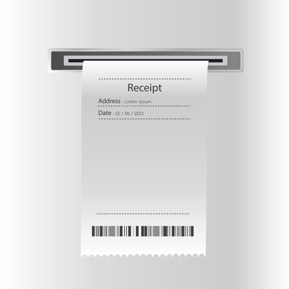 recibo de la máquina. recibir un cheque sobre el pago. icono de recibo, recibo en papel, signo de factura, verificación financiera. ilustración vectorial vector