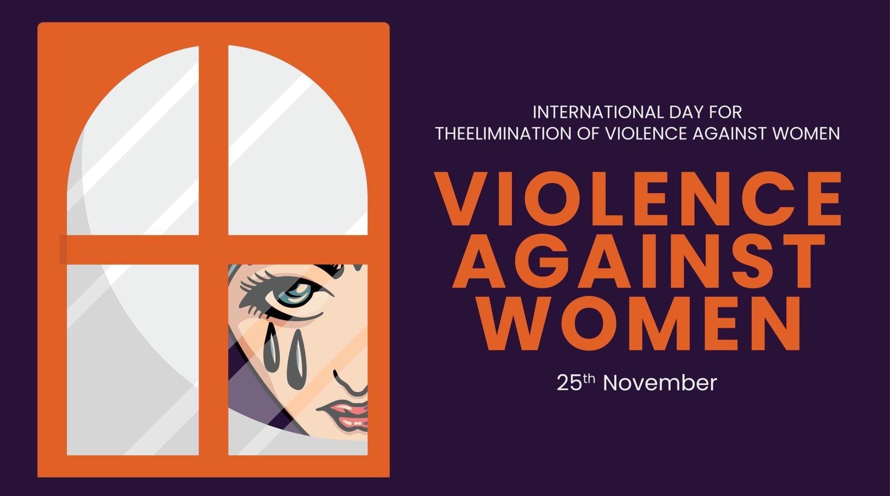 International Day for the Elimination of Violence Against Women. Woman with tears crying behind the window vector