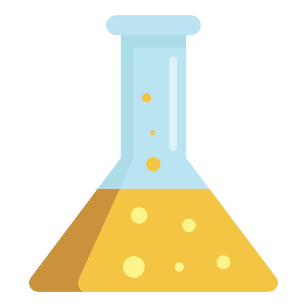 Yellow liquid flask icon, flat style vector