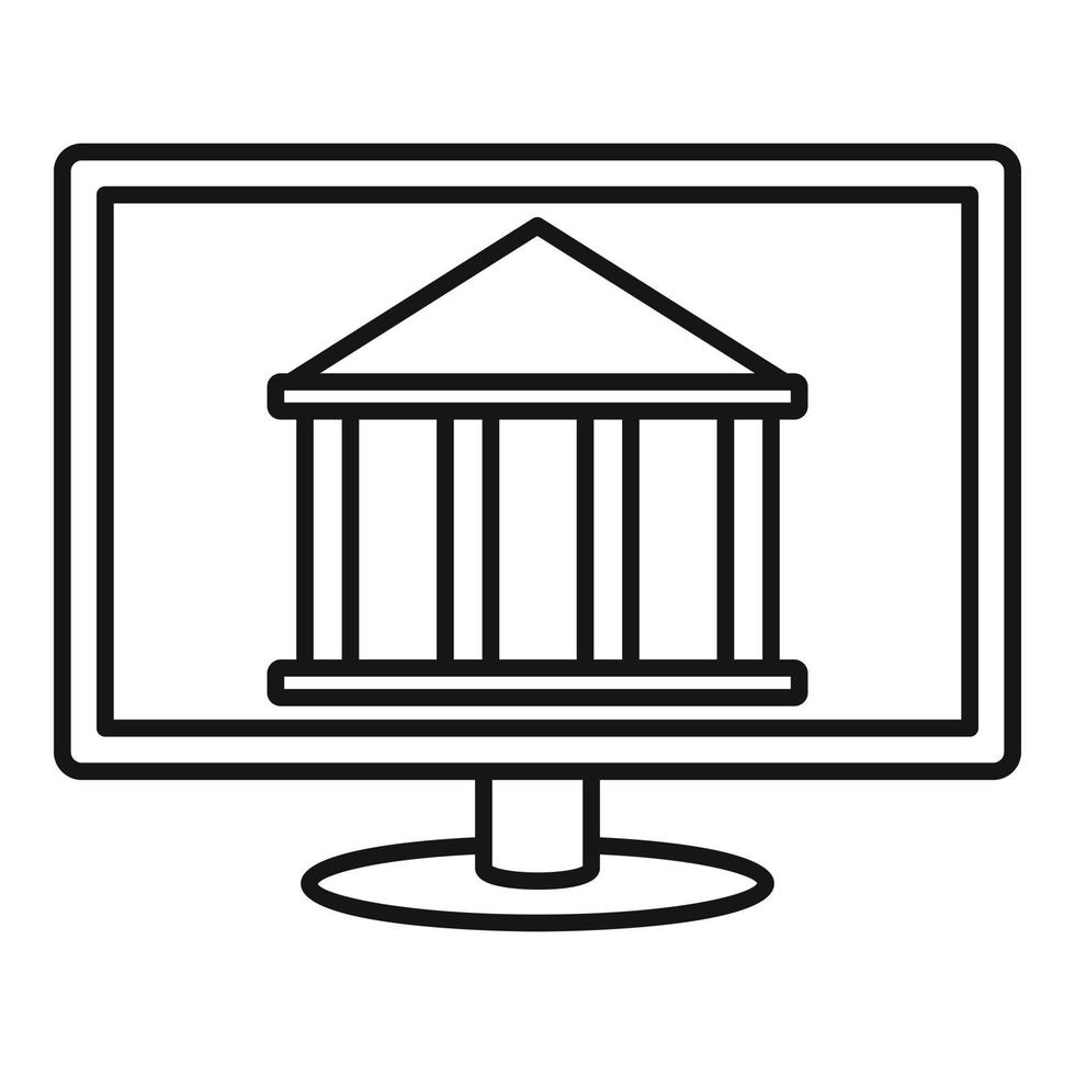 icono de edificio de banco de Internet, estilo de esquema vector