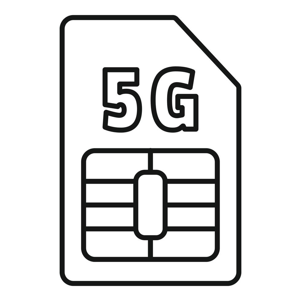 5g phone card icon, outline style vector