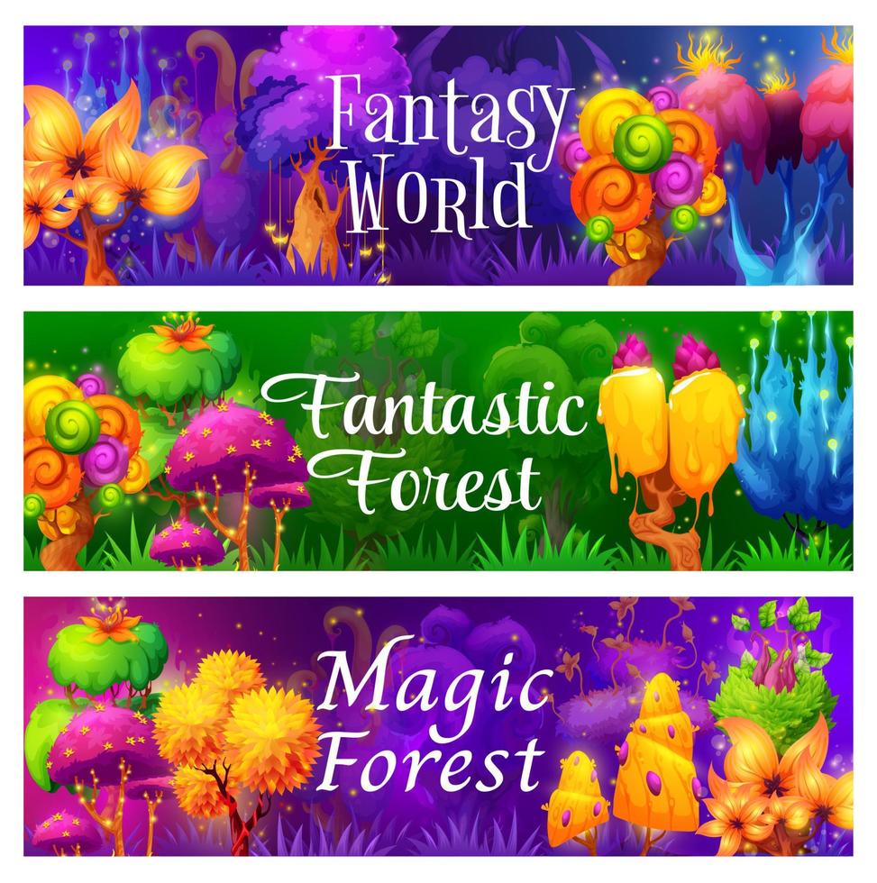Fantastic fairy magic trees and plants in forest vector