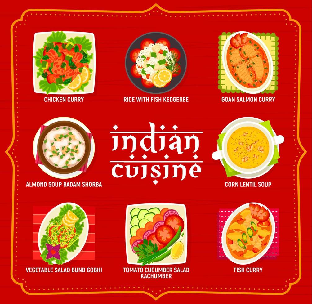 página de vector de menú de comida de restaurante de cocina india