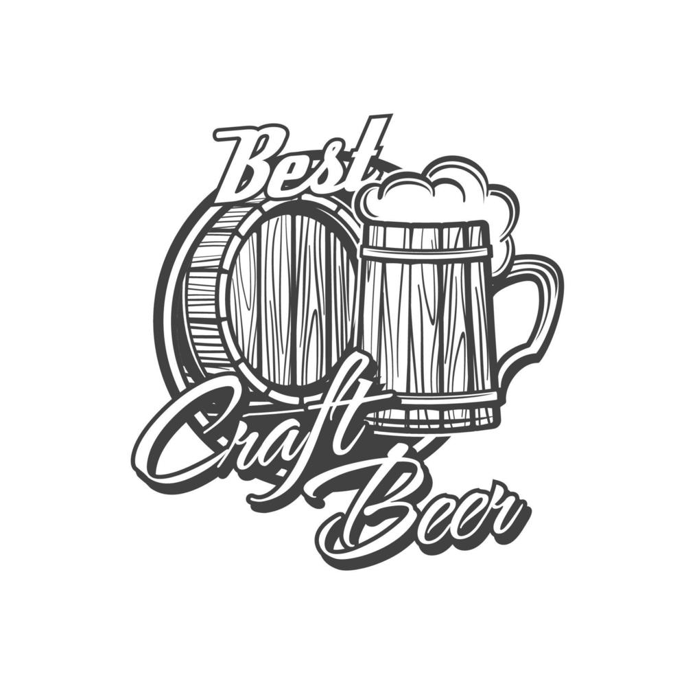 icono de cervecería de cerveza artesanal con tankard y barril vector