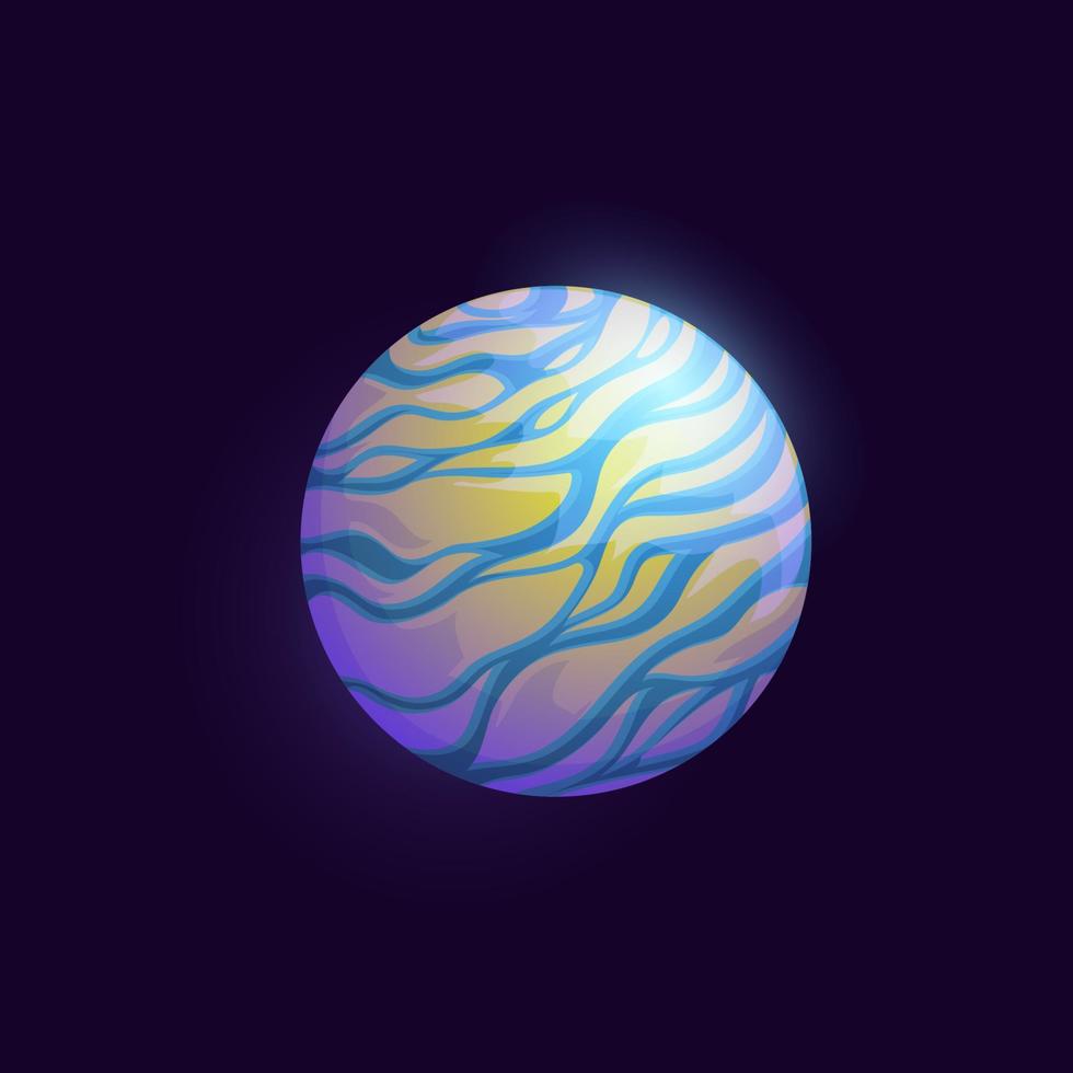 Space planet with blue rivers and islands, galaxy vector
