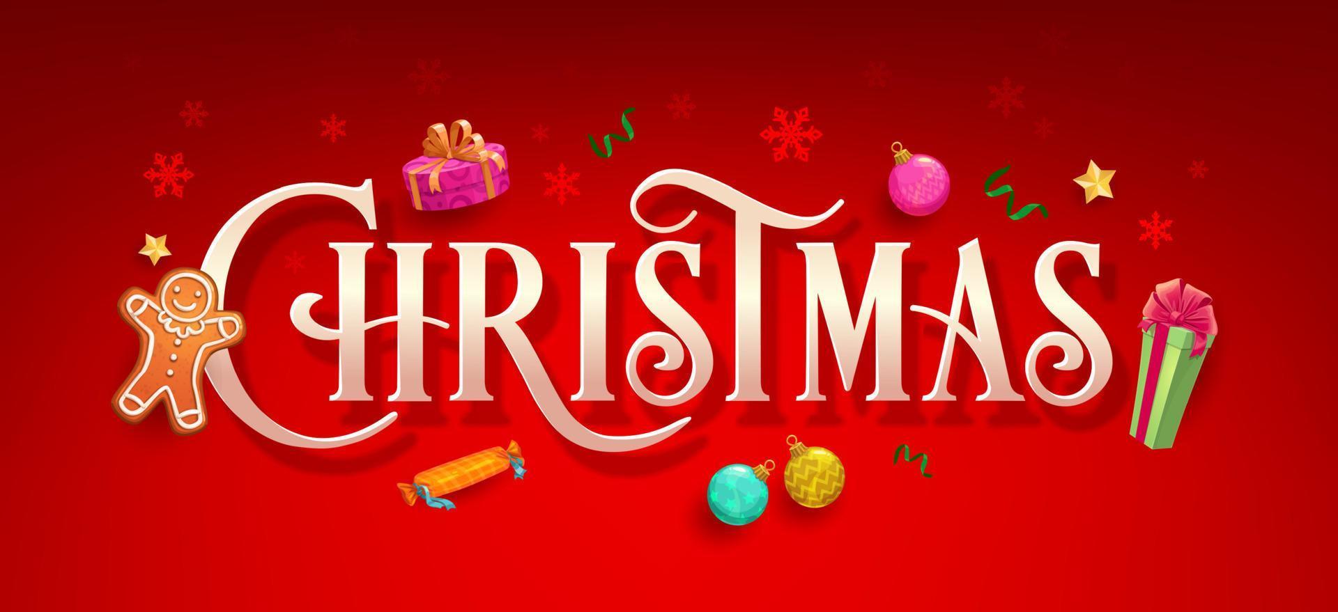 Christmas holiday banner lettering, winter gifts vector