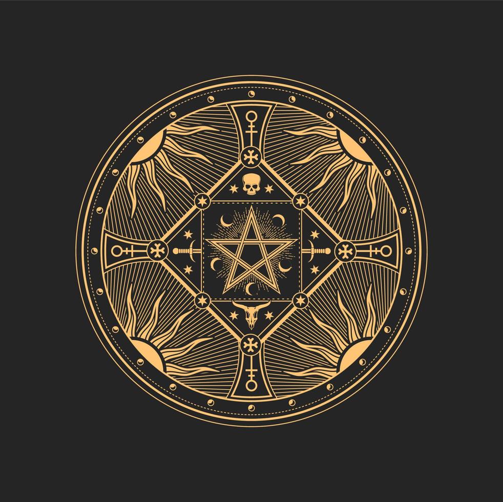 Pentacle wicca star, satanic mason tarot talisman vector