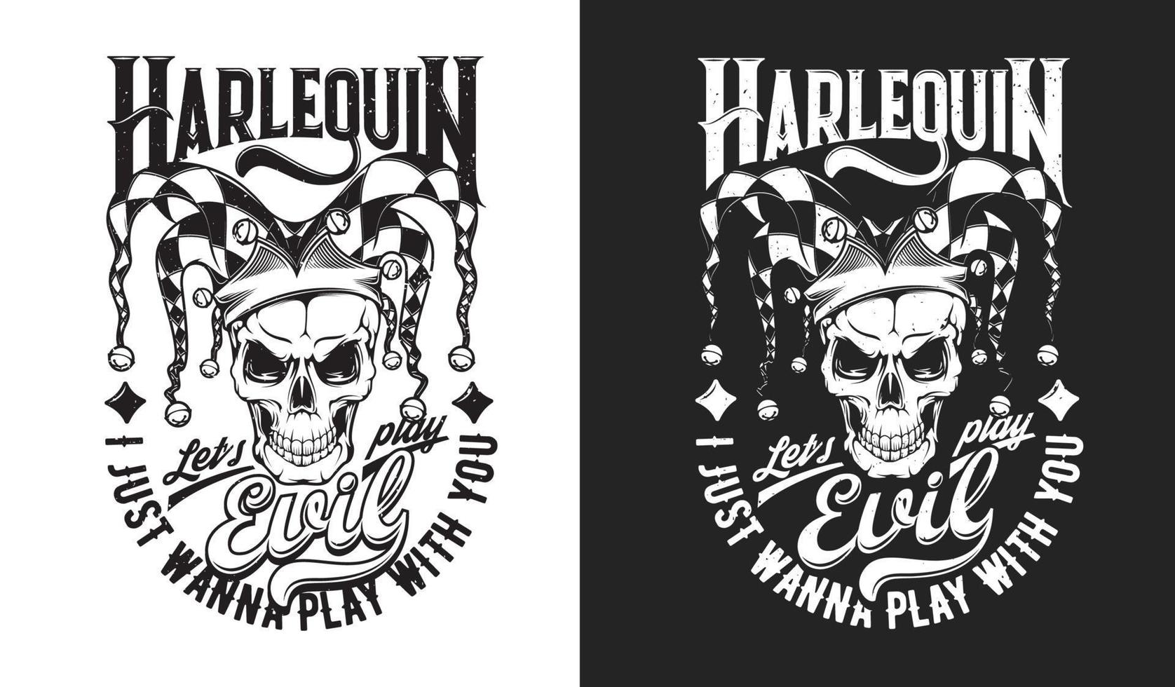 Angry harlequin skull sketch t-shirt print vector