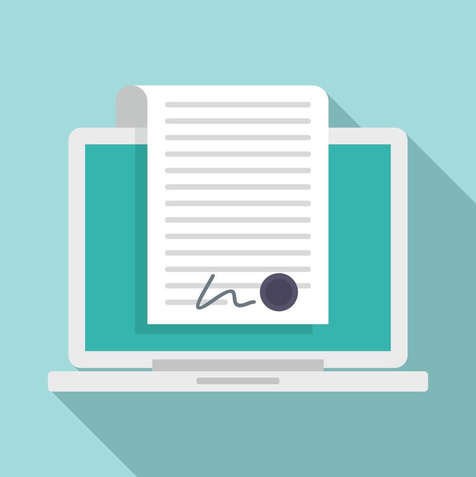 Laptop digital contract icon, flat style vector