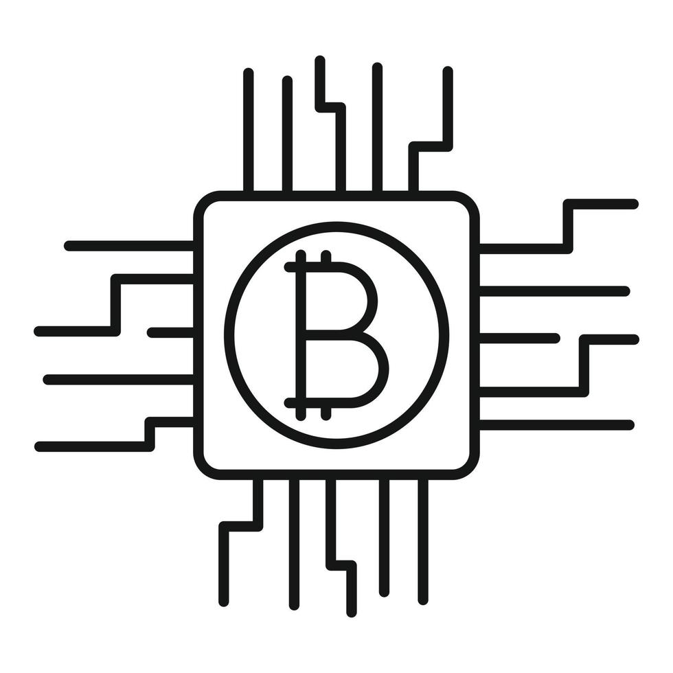 Bitcoin mining icon, outline style vector