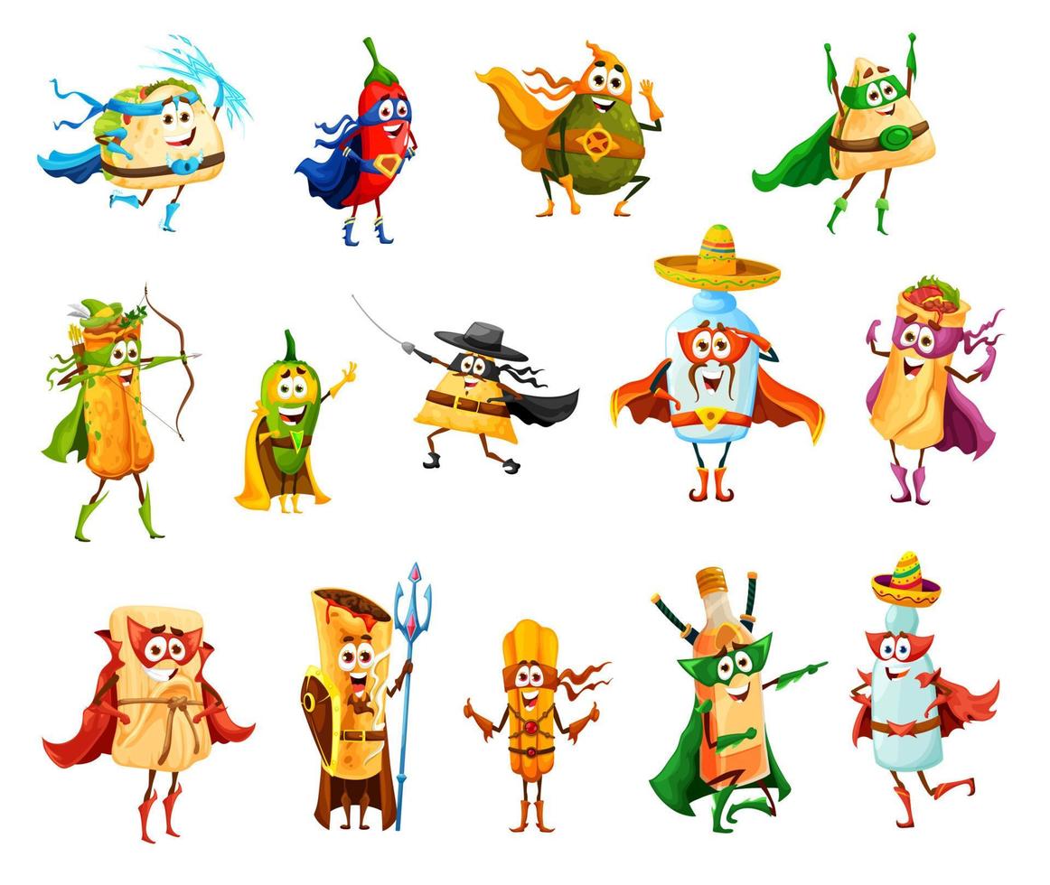 Tex mex mexican food superhero defender characters vector