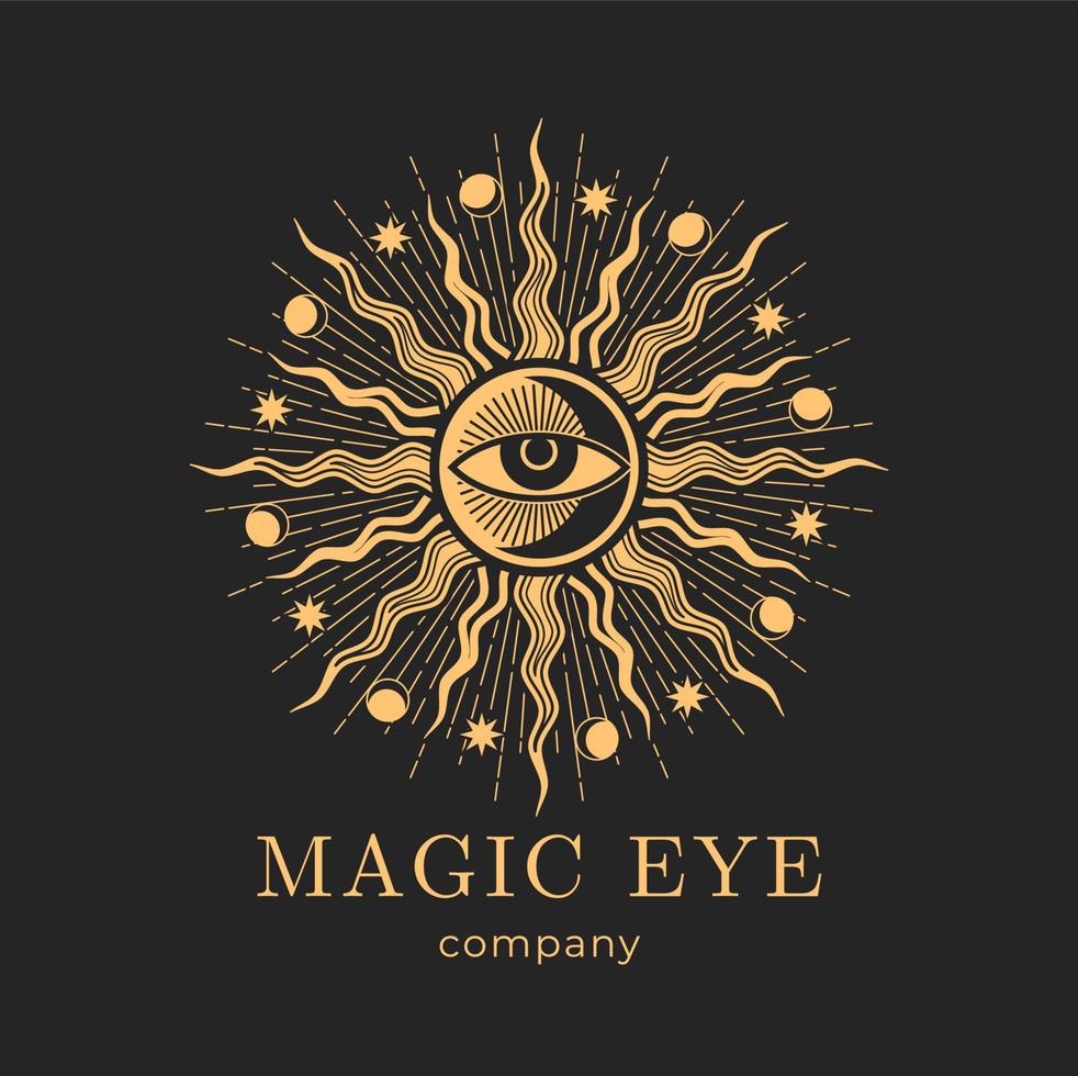 Sun and all seeing eye occult and magic icon vector