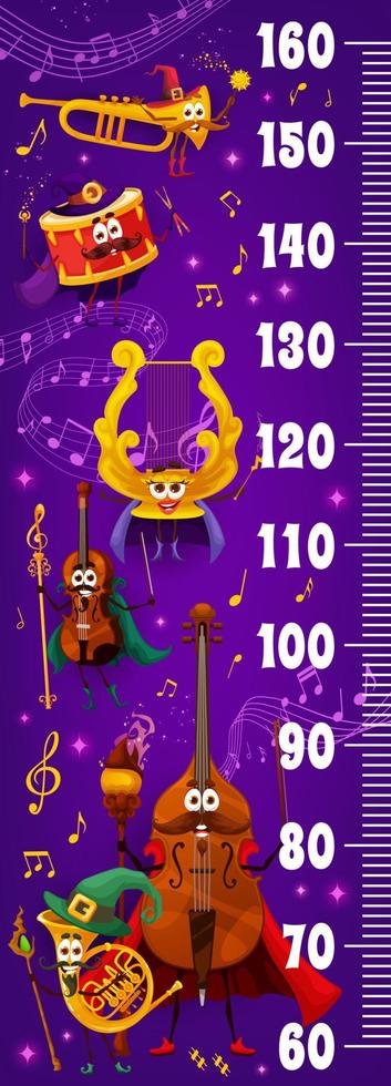 Kids height chart with wizard musical instruments vector