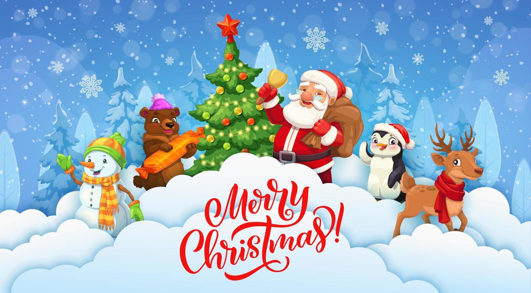 Christmas paper cut banner, Santa, Xmas characters vector