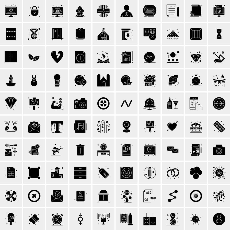 100 Business Icon Solid Glyph Vector Illustration