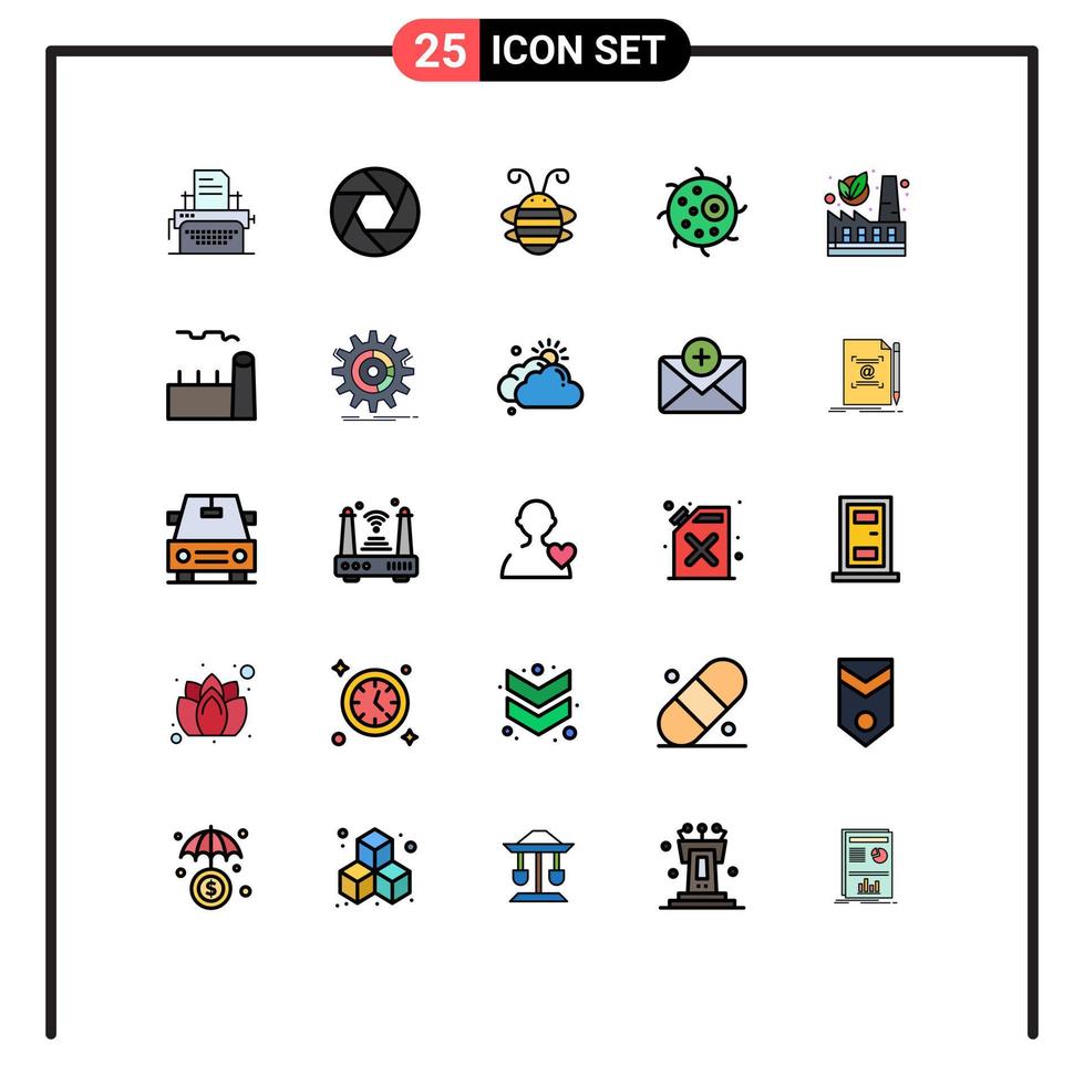 Pictogram Set of 25 Simple Filled line Flat Colors of ecology cell bee insect biology ladybug Editable Vector Design Elements