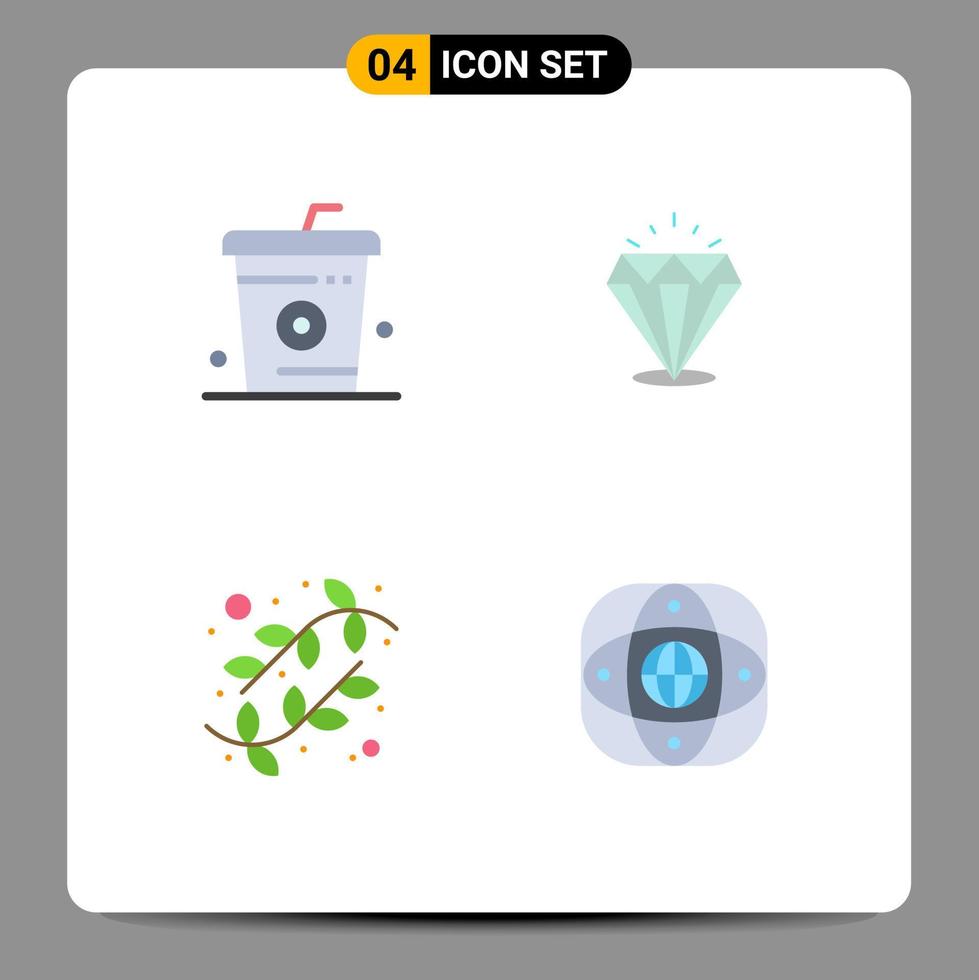 4 Thematic Vector Flat Icons and Editable Symbols of coke buds food shine easter Editable Vector Design Elements