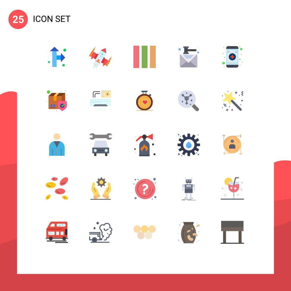Modern Set of 25 Flat Colors Pictograph of mobile app medical column law auction Editable Vector Design Elements