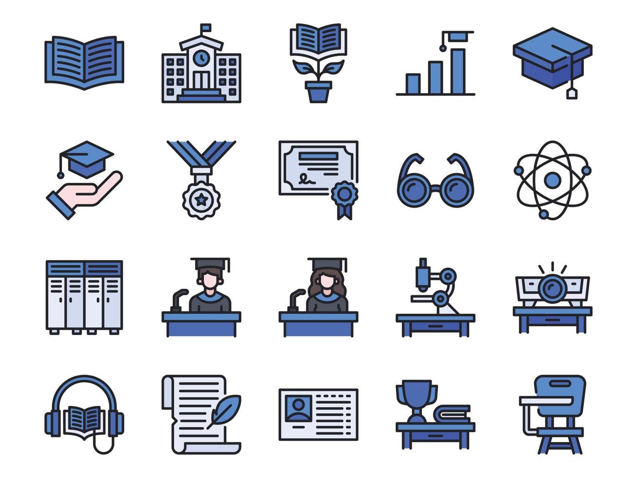 Set of flat college icons vector