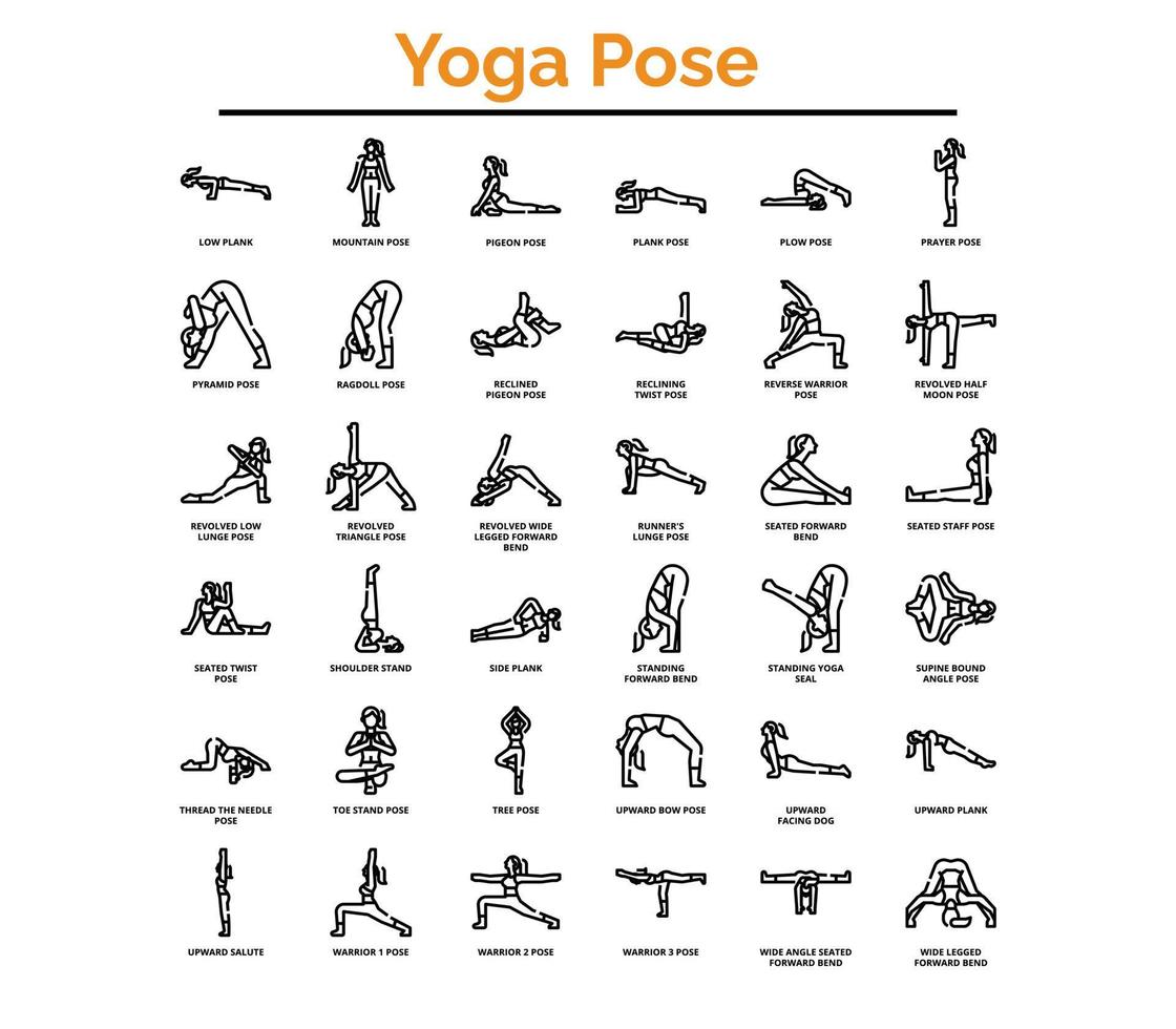 Yoga exercises icons collection vector