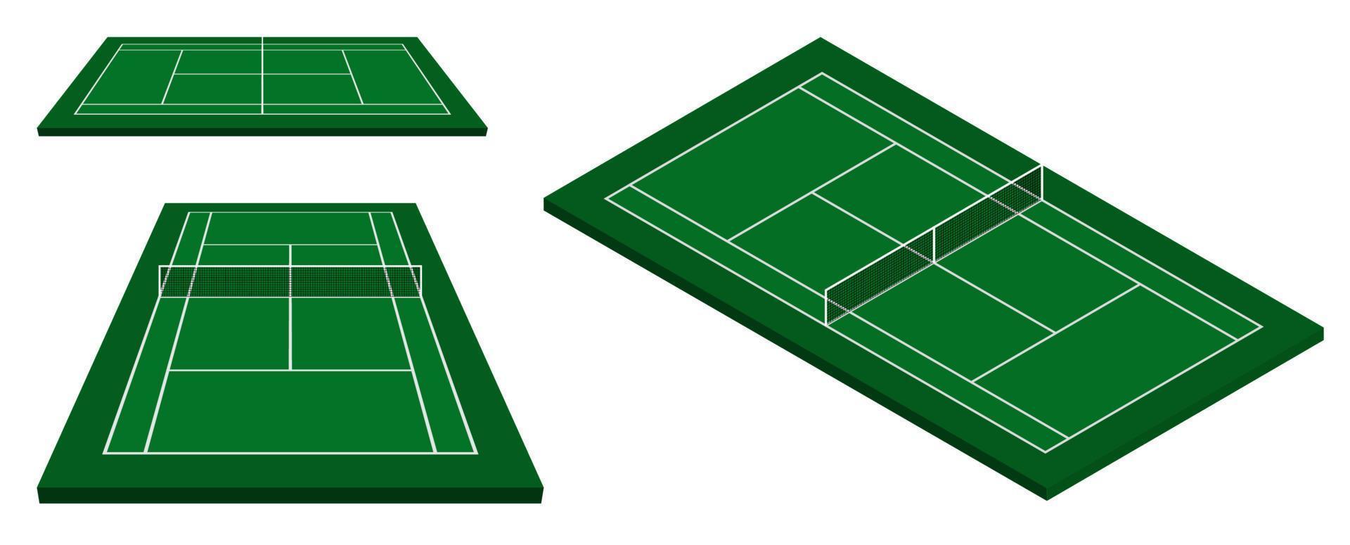 cancha de tenis verde en vista isométrica. cancha de tenis al aire libre. campo de deportes para la recreación activa. vector