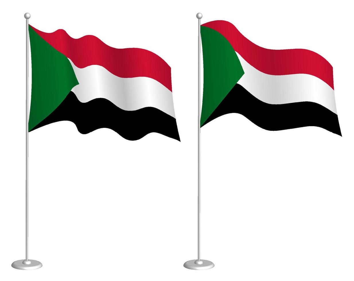 flag of republic of Sudan on flagpole waving in wind. Holiday design element. Checkpoint for map symbols. Isolated vector on white background